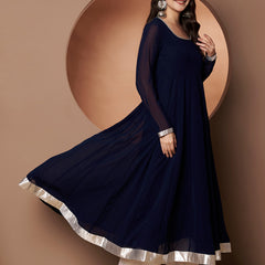 Poshak Hub Women Blue Georgette Hand Embroidery Anarkali Kurta