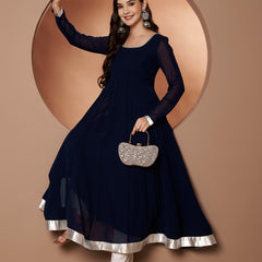 Poshak Hub Women Blue Georgette Hand Embroidery Anarkali Kurta