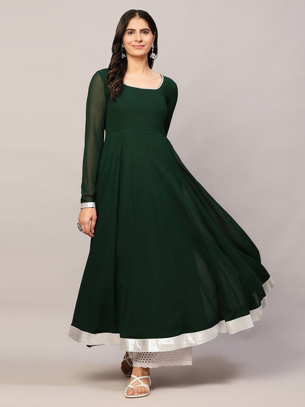 Poshak Hub Women Green Georgette Hand Embroidery Anarkali Kurta