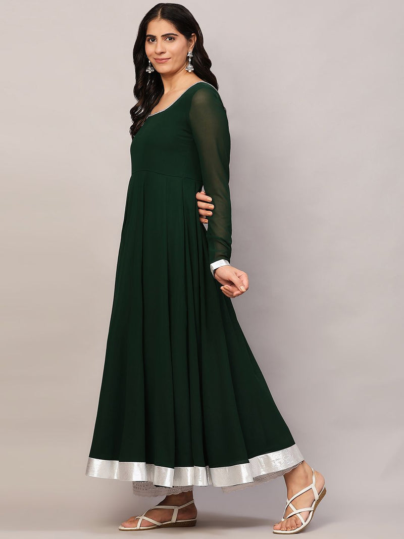 Poshak Hub Women Green Georgette Hand Embroidery Anarkali Kurta
