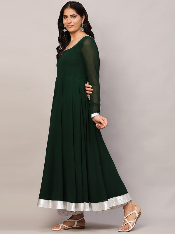 Poshak Hub Women Green Georgette Hand Embroidery Anarkali Kurta
