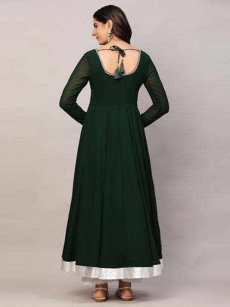 Poshak Hub Women Green Georgette Hand Embroidery Anarkali Kurta