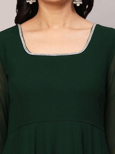 Poshak Hub Women Green Georgette Hand Embroidery Anarkali Kurta