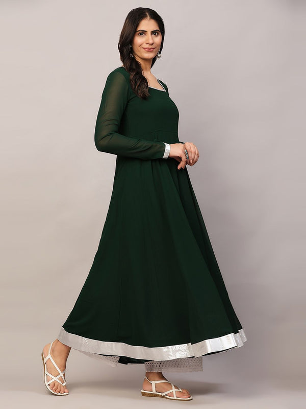 Poshak Hub Women Green Georgette Hand Embroidery Anarkali Kurta