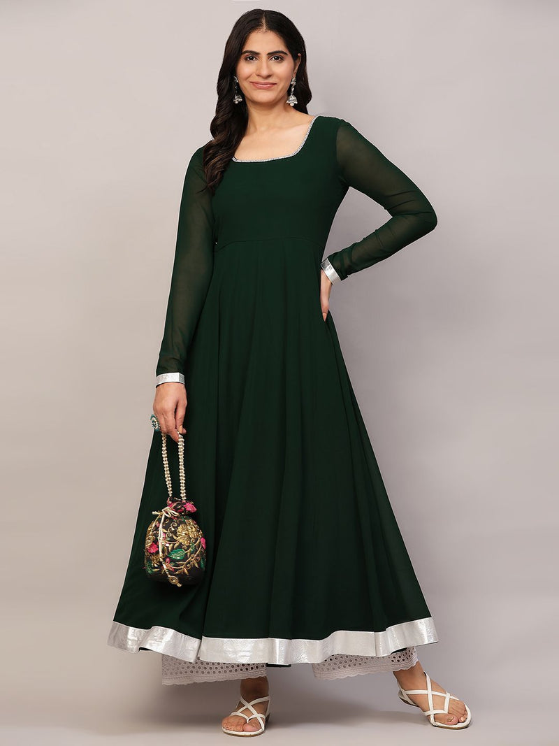 Poshak Hub Women Green Georgette Hand Embroidery Anarkali Kurta