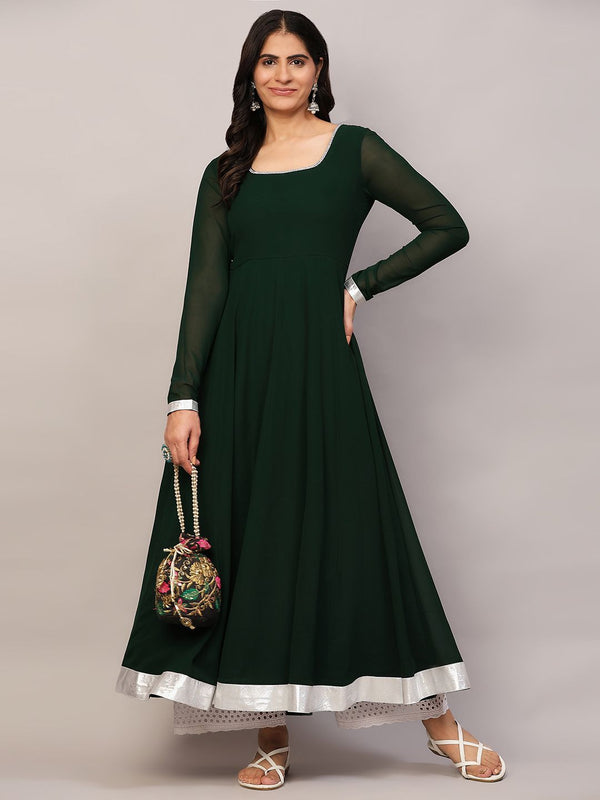 Poshak Hub Women Green Georgette Hand Embroidery Anarkali Kurta