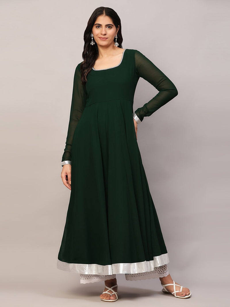 Poshak Hub Women Green Georgette Hand Embroidery Anarkali Kurta