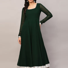 Poshak Hub Women Green Georgette Hand Embroidery Anarkali Kurta