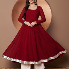 Poshak Hub Women Maroon Georgette Hand Embroidery Anarkali Kurta