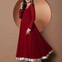 Poshak Hub Women Maroon Georgette Hand Embroidery Anarkali Kurta