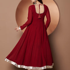 Poshak Hub Women Maroon Georgette Hand Embroidery Anarkali Kurta