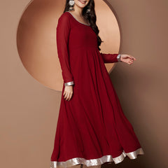 Poshak Hub Women Maroon Georgette Hand Embroidery Anarkali Kurta