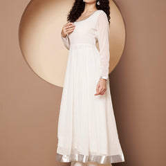 Poshak Hub Women Off-White Georgette Hand Embroidery Anarkali Kurta