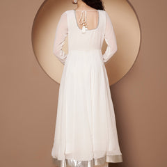 Poshak Hub Women Off-White Georgette Hand Embroidery Anarkali Kurta