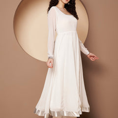 Poshak Hub Women Off-White Georgette Hand Embroidery Anarkali Kurta