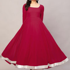 Poshak Hub Women Dark Pink Georgette Hand Embroidery Anarkali Kurta