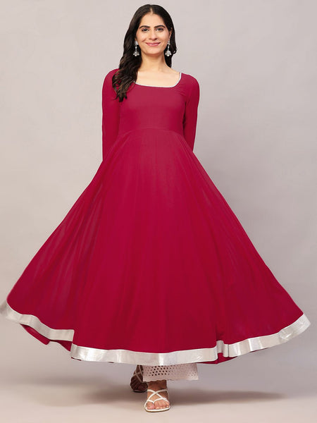 Poshak Hub Women Dark Pink Georgette Hand Embroidery Anarkali Kurta