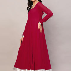 Poshak Hub Women Dark Pink Georgette Hand Embroidery Anarkali Kurta