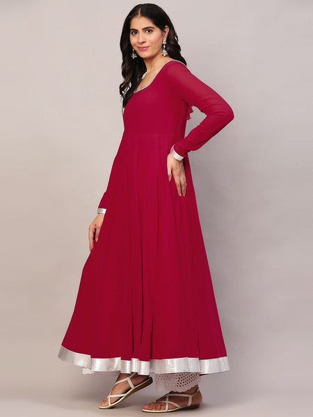 Poshak Hub Women Dark Pink Georgette Hand Embroidery Anarkali Kurta