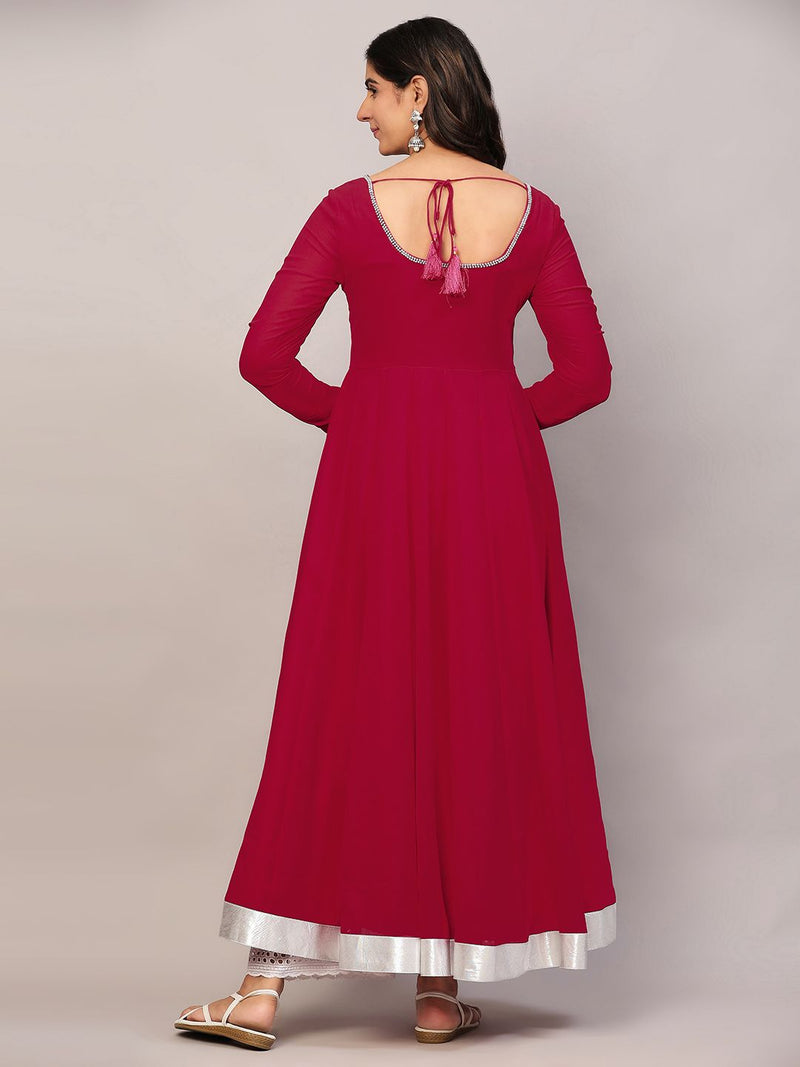Poshak Hub Women Dark Pink Georgette Hand Embroidery Anarkali Kurta
