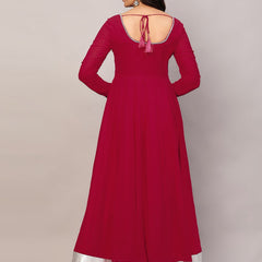 Poshak Hub Women Dark Pink Georgette Hand Embroidery Anarkali Kurta
