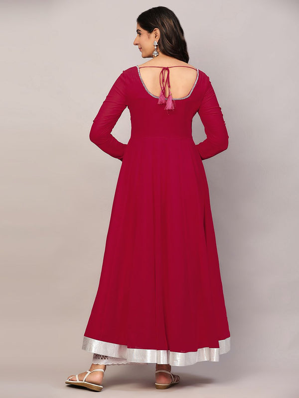 Poshak Hub Women Dark Pink Georgette Hand Embroidery Anarkali Kurta