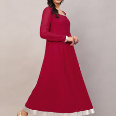 Poshak Hub Women Dark Pink Georgette Hand Embroidery Anarkali Kurta