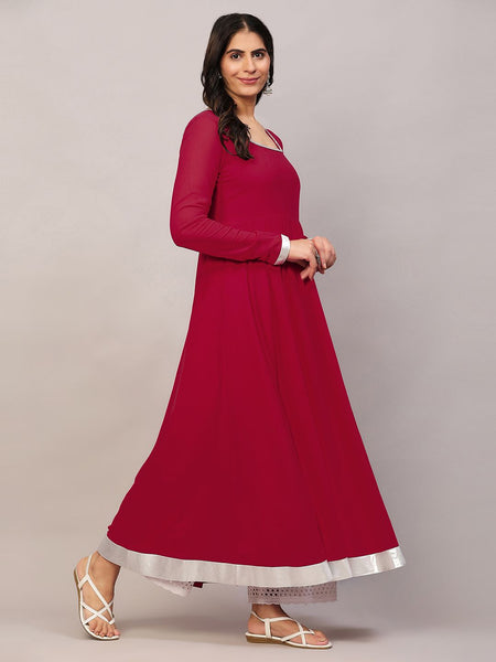 Poshak Hub Women Dark Pink Georgette Hand Embroidery Anarkali Kurta