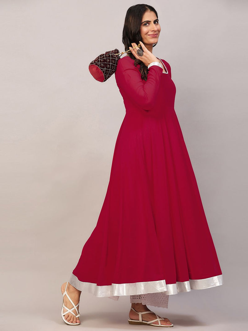 Poshak Hub Women Dark Pink Georgette Hand Embroidery Anarkali Kurta