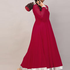 Poshak Hub Women Dark Pink Georgette Hand Embroidery Anarkali Kurta