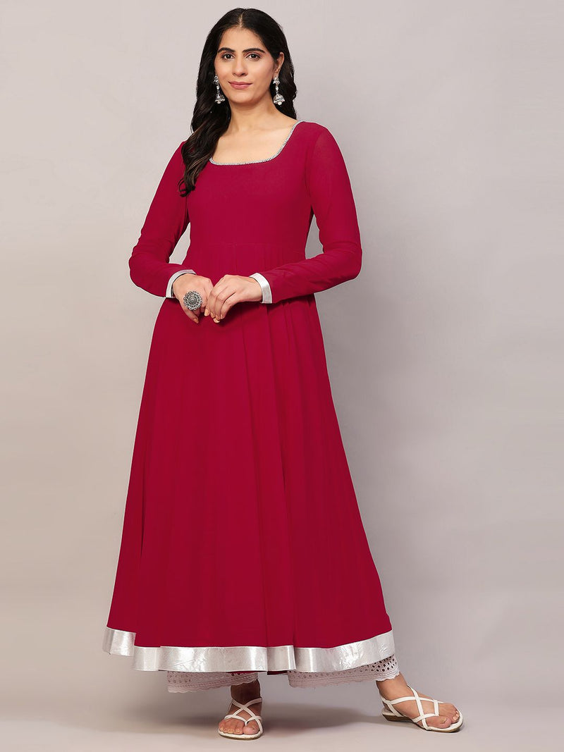Poshak Hub Women Dark Pink Georgette Hand Embroidery Anarkali Kurta