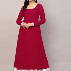Poshak Hub Women Dark Pink Georgette Hand Embroidery Anarkali Kurta
