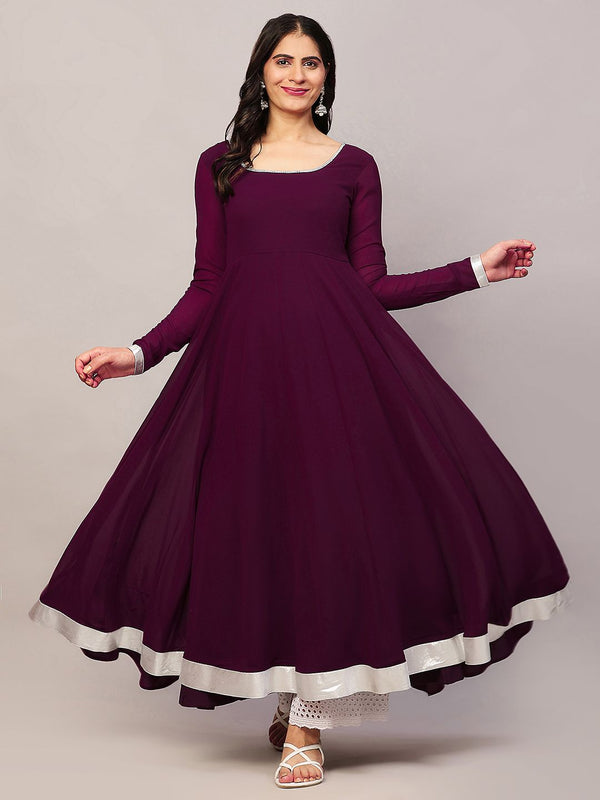 Poshak Hub Women Purple Georgette Hand Embroidery Anarkali Kurta