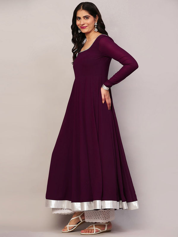 Poshak Hub Women Purple Georgette Hand Embroidery Anarkali Kurta