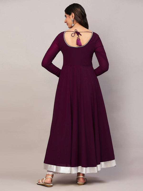 Poshak Hub Women Purple Georgette Hand Embroidery Anarkali Kurta