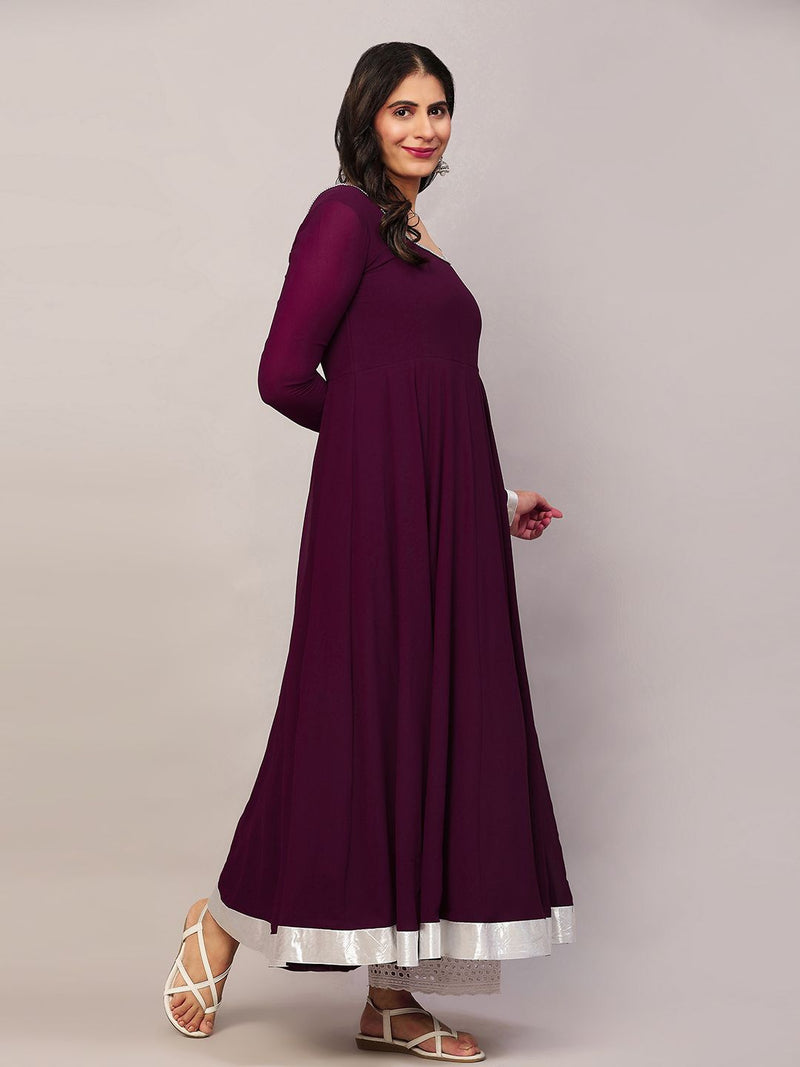 Poshak Hub Women Purple Georgette Hand Embroidery Anarkali Kurta