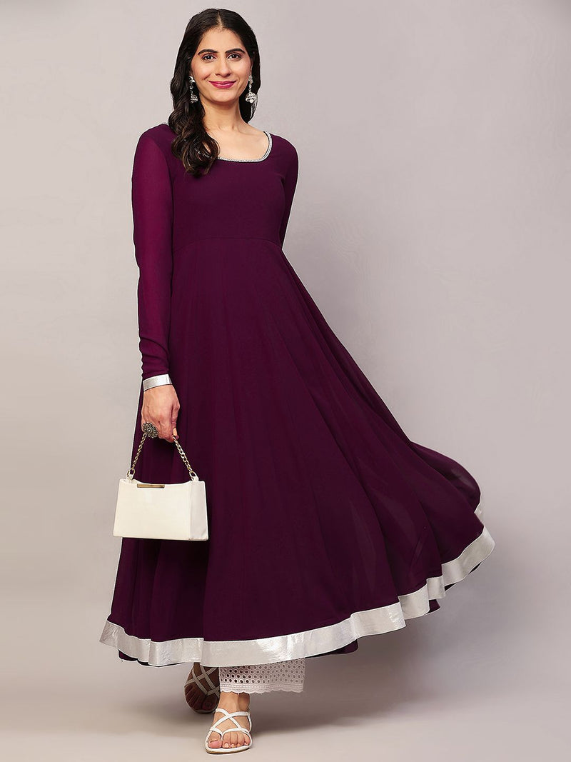 Poshak Hub Women Purple Georgette Hand Embroidery Anarkali Kurta