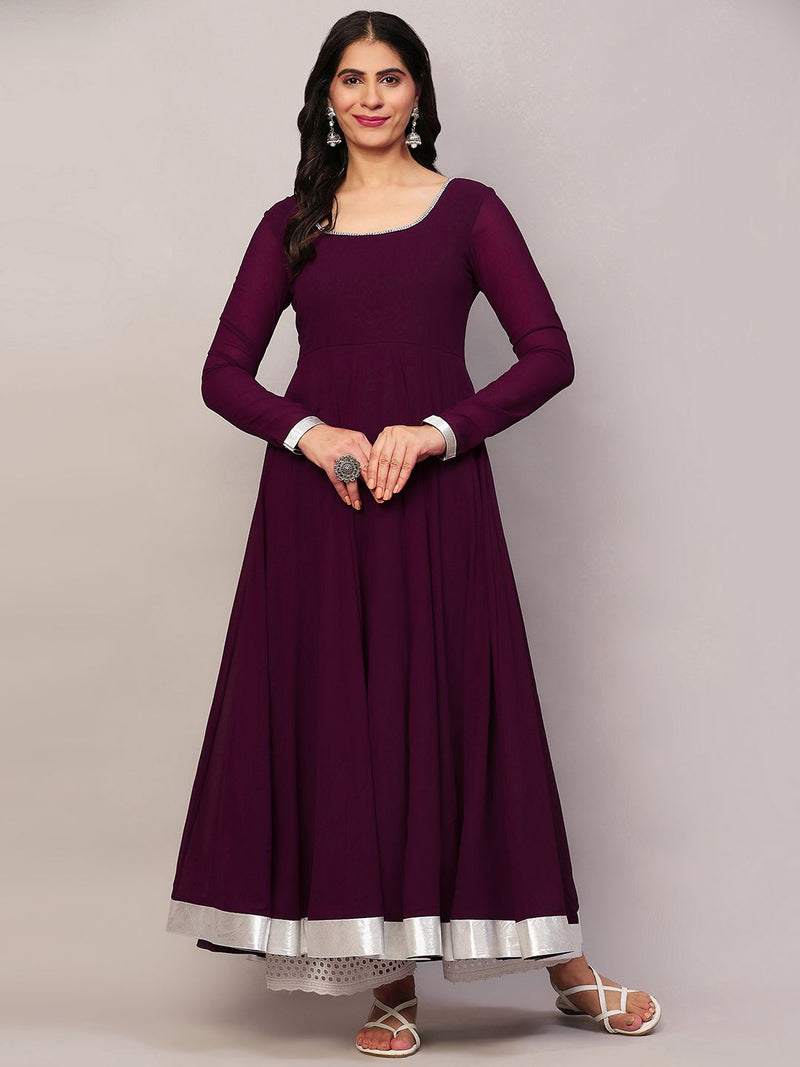 Poshak Hub Women Purple Georgette Hand Embroidery Anarkali Kurta