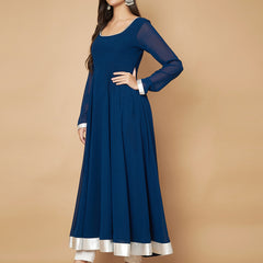 Poshak Hub Women Teal Blue Georgette Hand Embroidery Anarkali Kurta