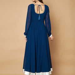 Poshak Hub Women Teal Blue Georgette Hand Embroidery Anarkali Kurta