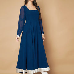 Poshak Hub Women Teal Blue Georgette Hand Embroidery Anarkali Kurta
