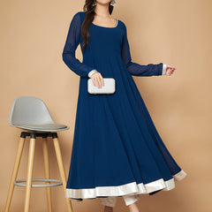 Poshak Hub Women Teal Blue Georgette Hand Embroidery Anarkali Kurta