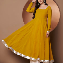 Poshak Hub Women Yellow Georgette Hand Embroidery Anarkali Kurta
