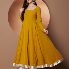 Poshak Hub Women Yellow Georgette Hand Embroidery Anarkali Kurta