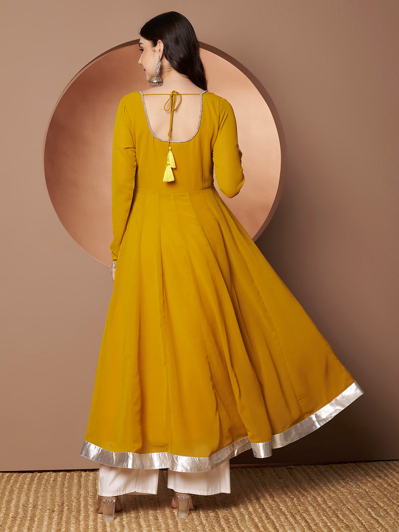 Poshak Hub Women Yellow Georgette Hand Embroidery Anarkali Kurta