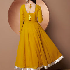 Poshak Hub Women Yellow Georgette Hand Embroidery Anarkali Kurta