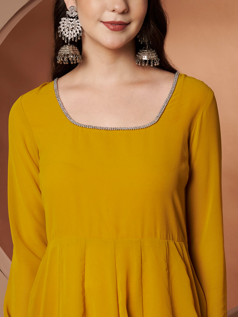 Poshak Hub Women Yellow Georgette Hand Embroidery Anarkali Kurta