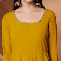 Poshak Hub Women Yellow Georgette Hand Embroidery Anarkali Kurta