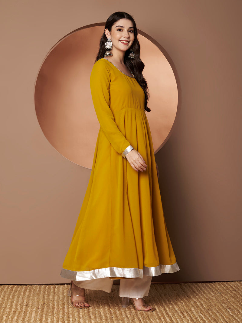 Poshak Hub Women Yellow Georgette Hand Embroidery Anarkali Kurta