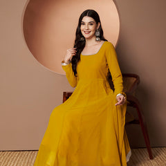Poshak Hub Women Yellow Georgette Hand Embroidery Anarkali Kurta